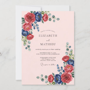 Marineblaue Prächtige Rosenhochzeit Einladung