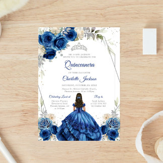 Marineblaue Quinceanera-Geburtstagseinladung Einladung