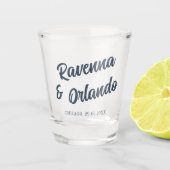 Marineblaue Retro-Kursive Klassische Hochzeit Schnapsglas (Vorderseite)