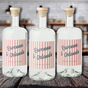Marineblaue Retro-Rosé-Streifen-Hochzeit Alkoholflaschenetikett