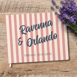 Marineblaue Retro-Rosé-Streifen-Hochzeit Gästebuch
