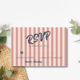 Marineblaue Retro-Rosé-Streifen-Hochzeit RSVP Karte