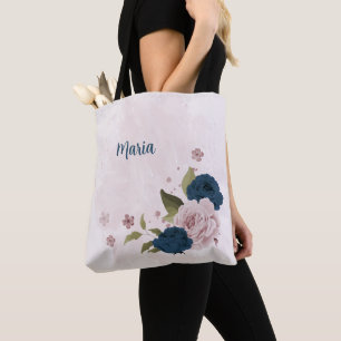 marineblaue rosa Blumen Tasche