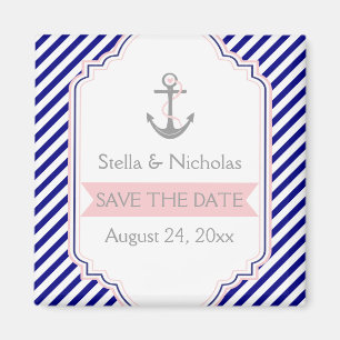 Marineblaue, rosa-nautische Hochzeit Save the Date Magnet