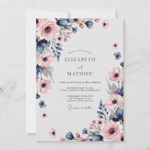 Marineblaue Rosa Sophisticated Frühjahrs Hochzeit Einladung