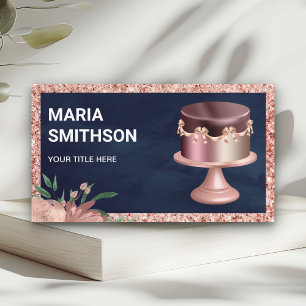 Marineblaue Roségold Glitter Rosa Torten Bäckerei Visitenkarte