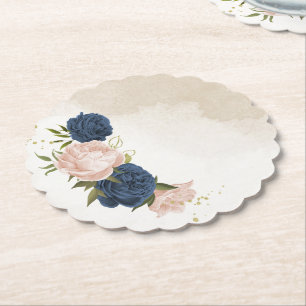 marineblaue Rosenblüten grüne Blätter Hochzeit Untersetzer