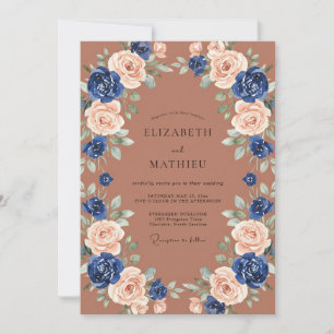 Marineblaue Rosenbogen-Hochzeit Einladung