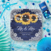 Marineblaue Rustikale Holz-Spitze Sonnenblume Hoch Pappteller (Party)