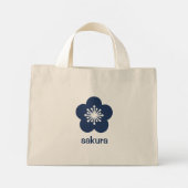 Marineblaue Sakura-Blüten-Silhouette Mini Stoffbeutel (Rückseite)