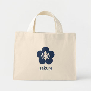 Marineblaue Sakura-Blüten-Silhouette Mini Stoffbeutel