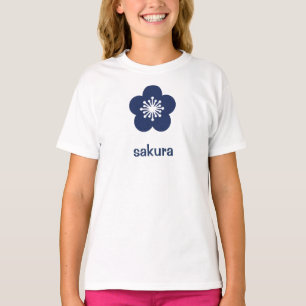 Marineblaue Sakura-Blüten-Silhouette T-Shirt