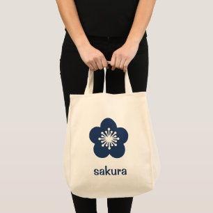Marineblaue Sakura-Blüten-Silhouette Tragetasche
