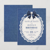Marineblaue Samtschleife vintage elegant  Save The Date (Vorne/Hinten)