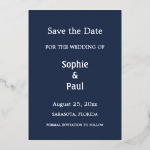 Marineblaue Save-the-Date-Folie-Einladung Folieneinladung