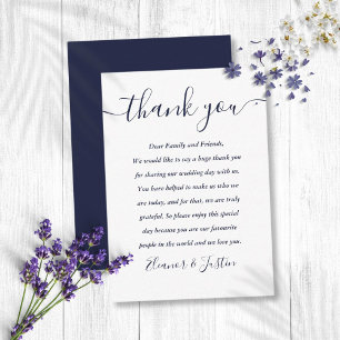 Marineblaue Schrift Hochzeit Danke Platzkarte