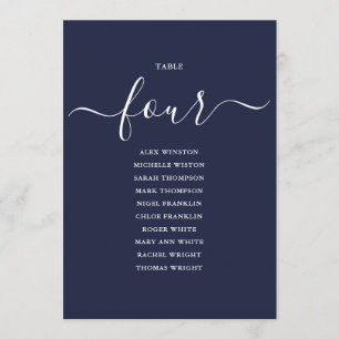 Marineblaue Schrift Tisch Nummer 4 Sitzordnung Einladung