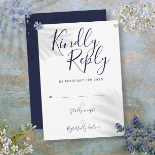 Marineblaue Signature-Schrift moderne Hochzeit RSVP Karte