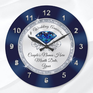 Marineblaue, silberne personalisierte Jubiläumsuhr Große Wanduhr