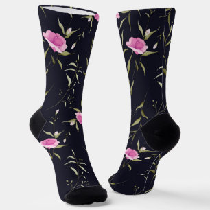 Marineblaue Socken mit Blumenmuster haben rosa