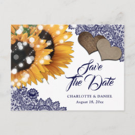 Marineblaue Sonnenblumen-Hochzeit-Save-the-Date-Po Ankündigungspostkarte