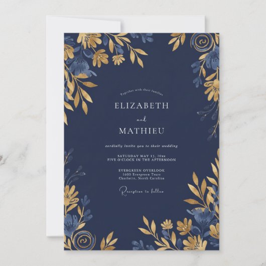 Marineblaue Stately Midnight-Hochzeit Einladung (Vorderseite)