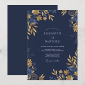 Marineblaue Stately Midnight-Hochzeit Einladung (Vorne/Hinten)