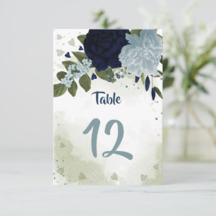 marineblaue & staubblaue Blumen grüne Tischnummer