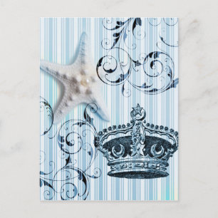 marineblaue Streifen Seestern Muschel Krone Postkarte