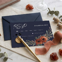 Marineblaue Terrakotta-Blumen-Hochzeits-RSVP