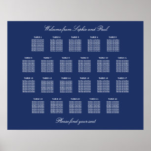 Marineblaue Tisch-Hochzeits-Sitzordnung-Plakat 22 Poster
