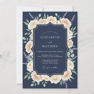 Marineblaue traditionelle botanische Hochzeit Einladung