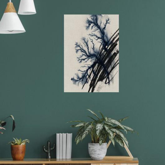 Marineblaue Tusche-Wasch-Abstract-Baum-Kunstposter Poster (Wohnzimmer 1)