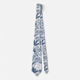 Marineblaue und blaue Palme Botanischer Torbogen H Krawatte