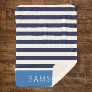 Marineblaue und blaue Streifen Monogramm Farben Sherpadecke