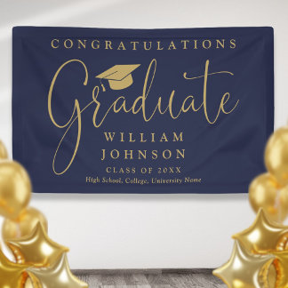 Marineblaue und goldene Abschlussfeier mit Schrift Banner
