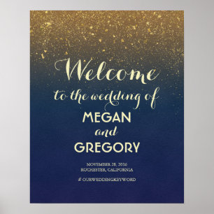 Marineblaue und goldene Glitter-Vintage-Hochzeits- Poster