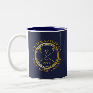 Marineblaue und goldene Golfclub-Name personalisie Zweifarbige Tasse