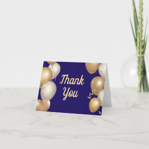 Marineblaue und goldene Luftballons Konfetti Dankeskarte