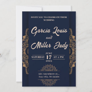 marineblaue und goldene Luxus-Hochzeitseinladung Einladung