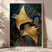 Marineblaue und goldene Mantarochen Elegante Kints Poster