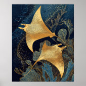Marineblaue und goldene Mantarochen Elegante Kints Poster (Vorne)