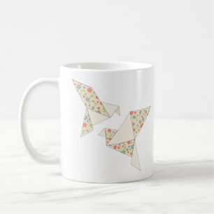 Marineblaue und rosa Aquarell-Blumen-Origami-Vögel Kaffeetasse
