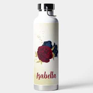 marineblaue und rote Blumen Grünelemente Trinkflasche