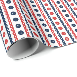 Marineblaue und rote preppy gestreifte Handarbeits Geschenkpapier
