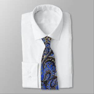 Marineblaue und schwarze Paisley-Pfau-Farben Hochz Krawatte