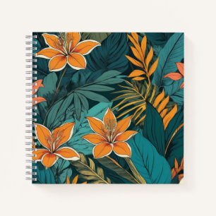 Marineblaue und Senfgelbe Volkskunst-Blumenmuster Notizblock