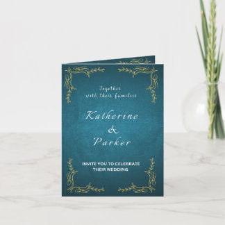 Marineblaue und weiße elegante Hochzeitseinladung  Einladung