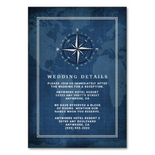 Marineblaue und weiße Hochzeitseinlagenkarten Tischnummer