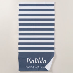 marineblaue und weiße personalisierte Sommer Strandtuch